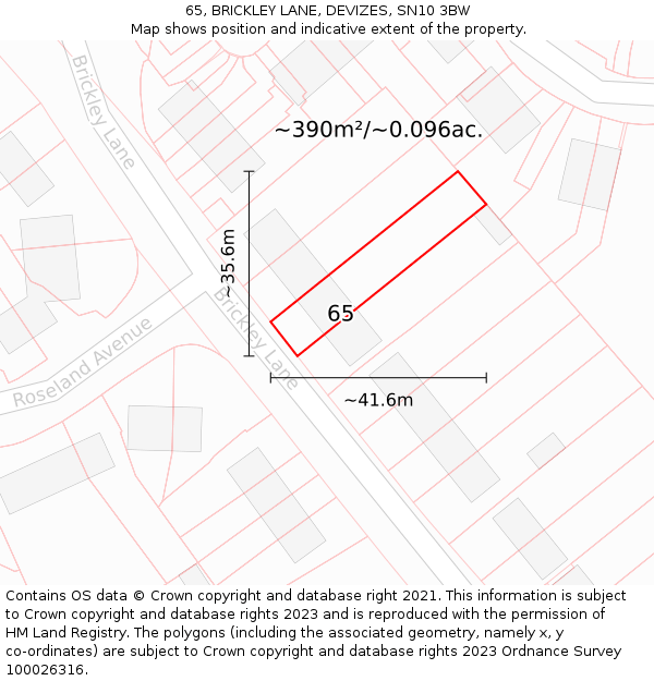 65, BRICKLEY LANE, DEVIZES, SN10 3BW: Plot and title map