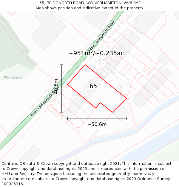 65, BRIDGNORTH ROAD, WOLVERHAMPTON, WV6 8AF: Plot and title map