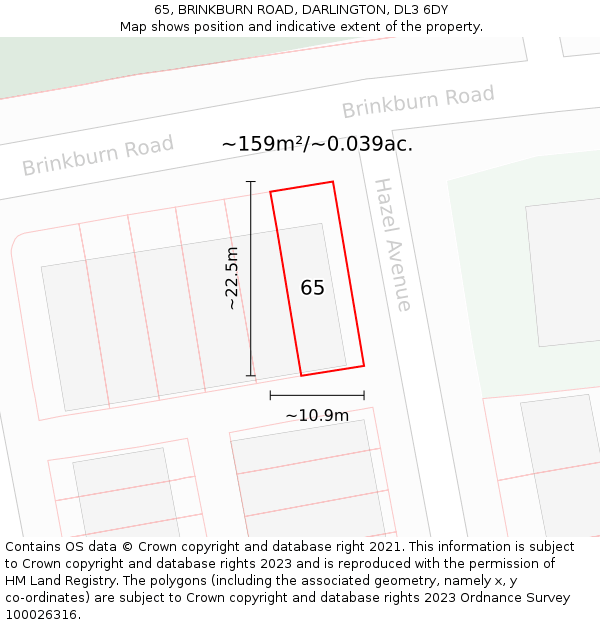 65, BRINKBURN ROAD, DARLINGTON, DL3 6DY: Plot and title map