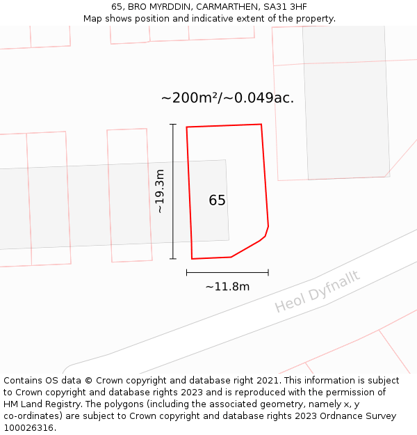 65, BRO MYRDDIN, CARMARTHEN, SA31 3HF: Plot and title map