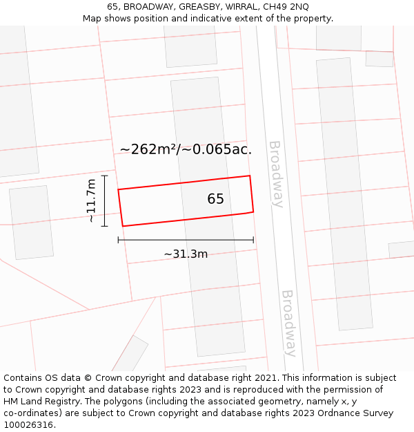 65, BROADWAY, GREASBY, WIRRAL, CH49 2NQ: Plot and title map