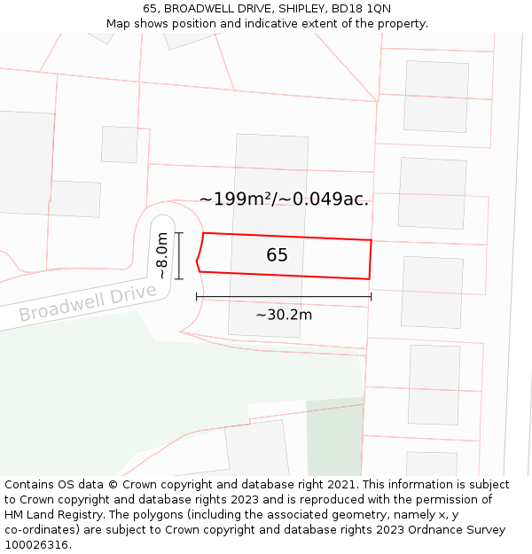 65, BROADWELL DRIVE, SHIPLEY, BD18 1QN: Plot and title map
