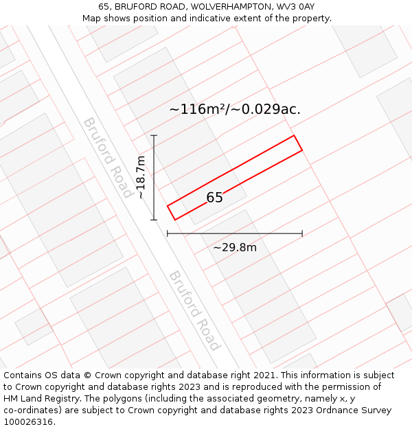 65, BRUFORD ROAD, WOLVERHAMPTON, WV3 0AY: Plot and title map