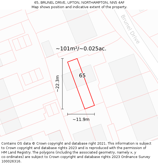 65, BRUNEL DRIVE, UPTON, NORTHAMPTON, NN5 4AF: Plot and title map