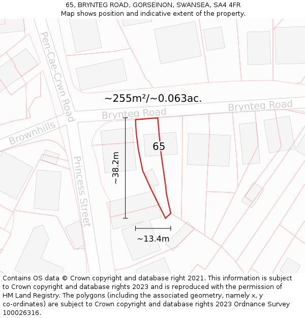 65, BRYNTEG ROAD, GORSEINON, SWANSEA, SA4 4FR: Plot and title map