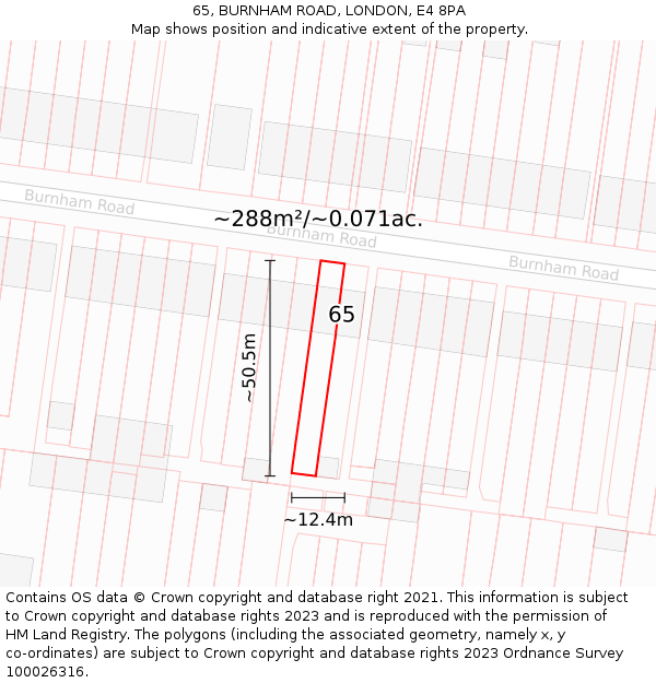 65, BURNHAM ROAD, LONDON, E4 8PA: Plot and title map