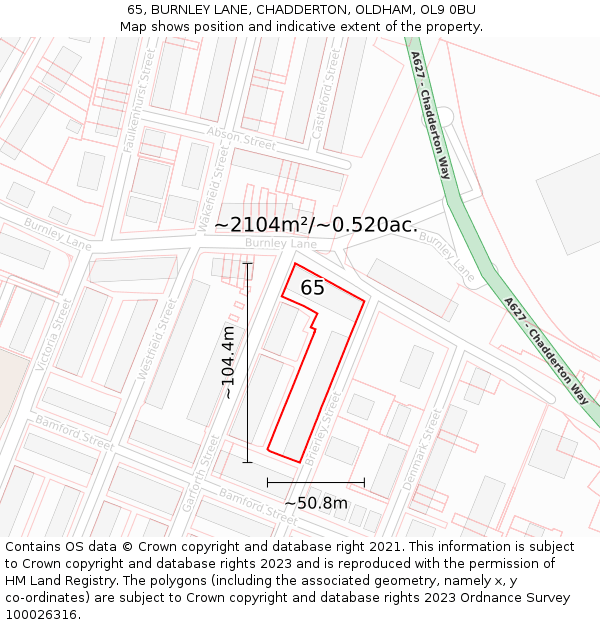 65, BURNLEY LANE, CHADDERTON, OLDHAM, OL9 0BU: Plot and title map