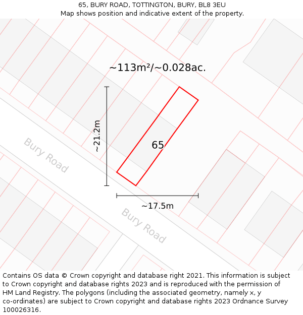 65, BURY ROAD, TOTTINGTON, BURY, BL8 3EU: Plot and title map
