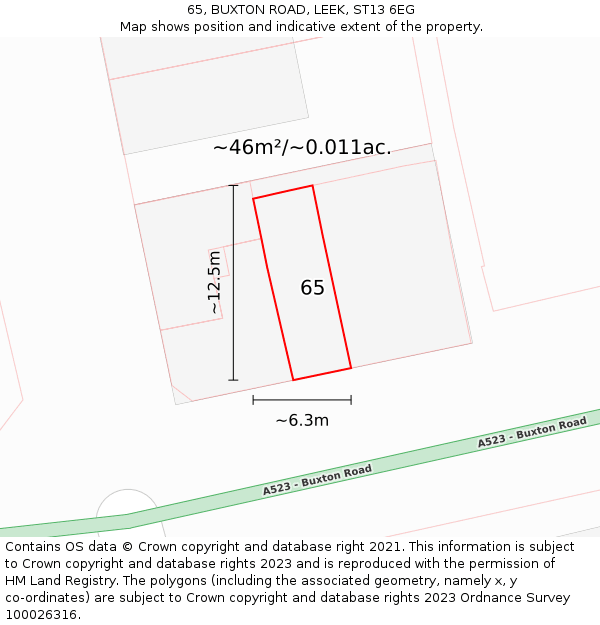 65, BUXTON ROAD, LEEK, ST13 6EG: Plot and title map