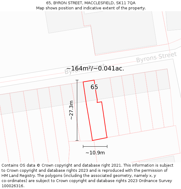 65, BYRON STREET, MACCLESFIELD, SK11 7QA: Plot and title map