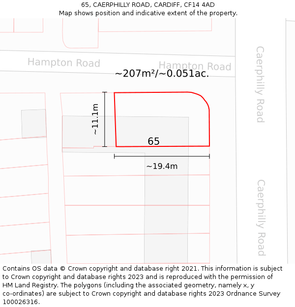 65, CAERPHILLY ROAD, CARDIFF, CF14 4AD: Plot and title map