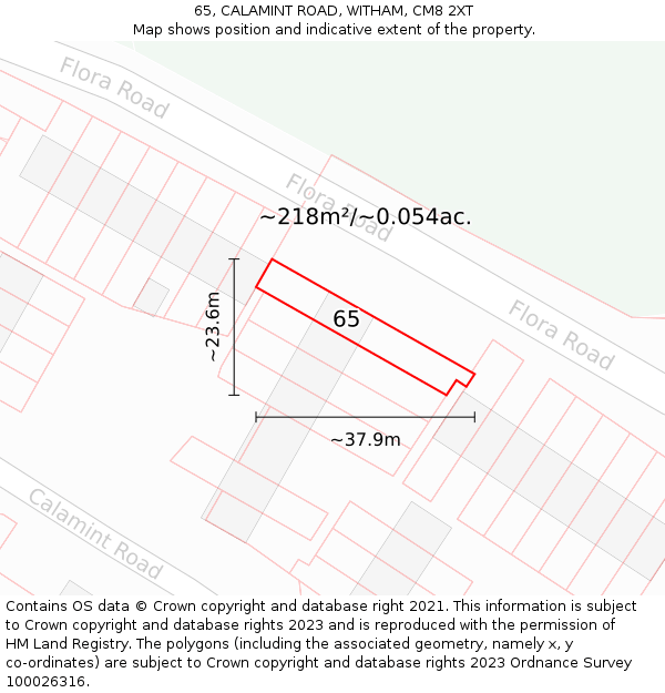 65, CALAMINT ROAD, WITHAM, CM8 2XT: Plot and title map