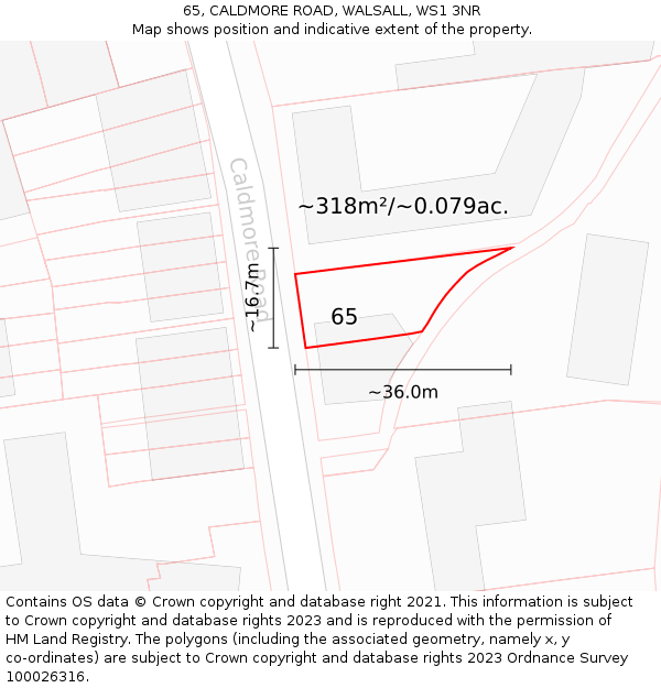 65, CALDMORE ROAD, WALSALL, WS1 3NR: Plot and title map