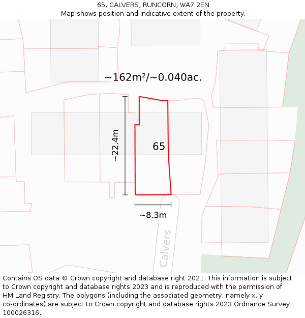 65, CALVERS, RUNCORN, WA7 2EN: Plot and title map