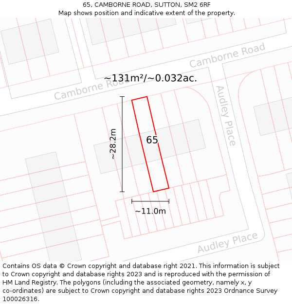 65, CAMBORNE ROAD, SUTTON, SM2 6RF: Plot and title map