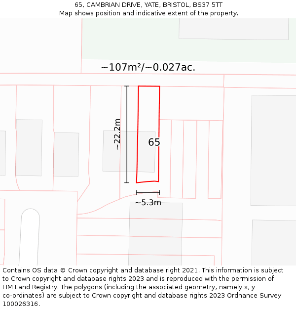 65, CAMBRIAN DRIVE, YATE, BRISTOL, BS37 5TT: Plot and title map