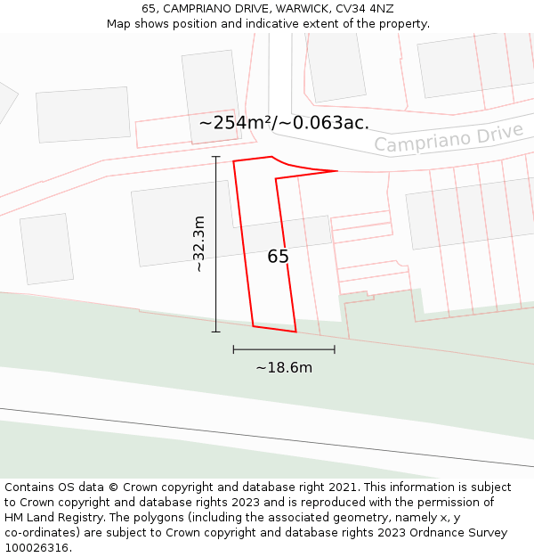 65, CAMPRIANO DRIVE, WARWICK, CV34 4NZ: Plot and title map