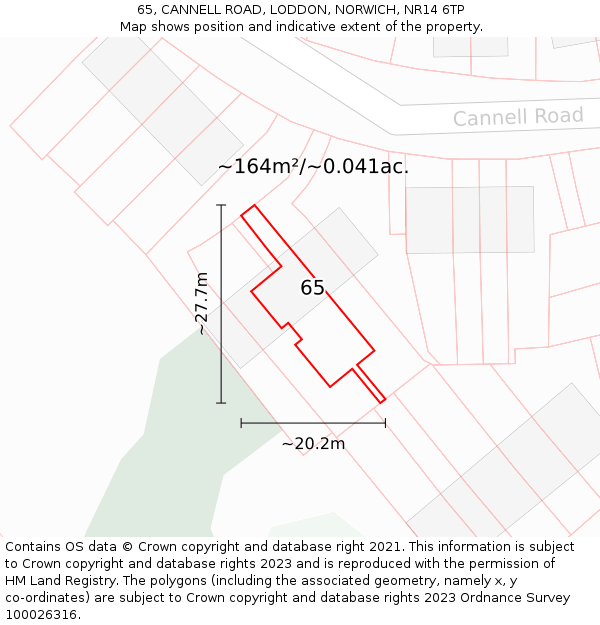 65, CANNELL ROAD, LODDON, NORWICH, NR14 6TP: Plot and title map
