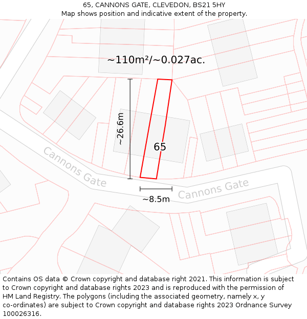 65, CANNONS GATE, CLEVEDON, BS21 5HY: Plot and title map