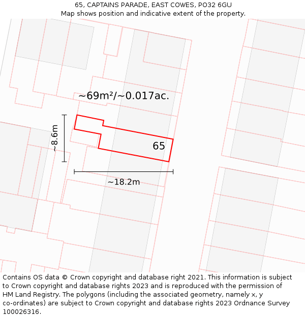 65, CAPTAINS PARADE, EAST COWES, PO32 6GU: Plot and title map