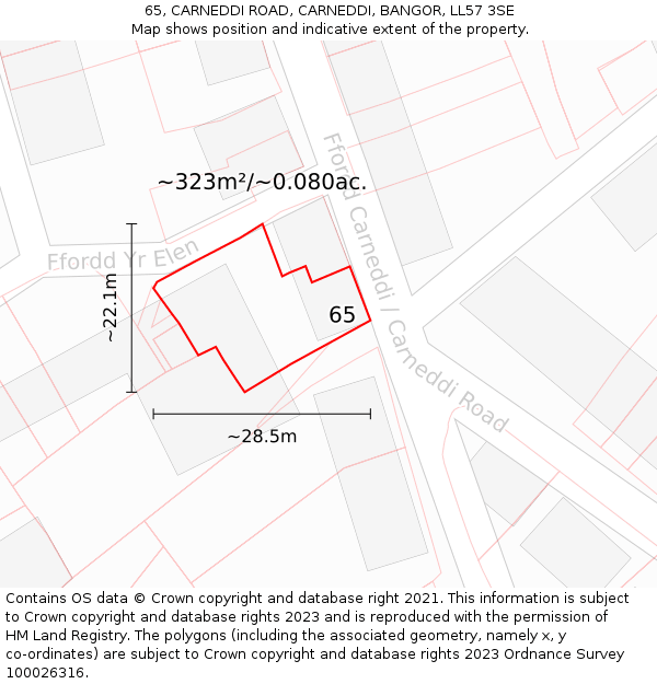 65, CARNEDDI ROAD, CARNEDDI, BANGOR, LL57 3SE: Plot and title map