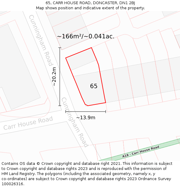 65, CARR HOUSE ROAD, DONCASTER, DN1 2BJ: Plot and title map