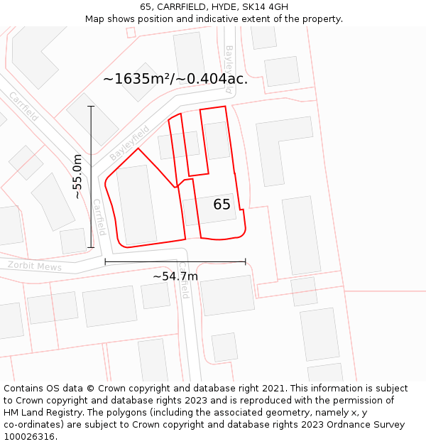 65, CARRFIELD, HYDE, SK14 4GH: Plot and title map