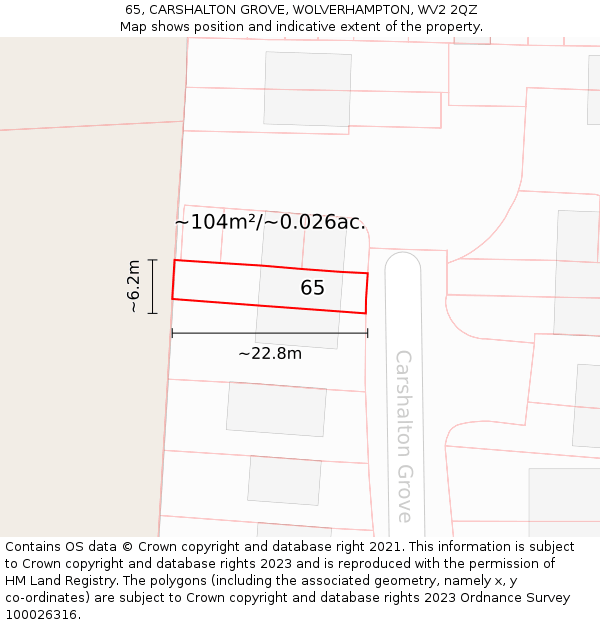 65, CARSHALTON GROVE, WOLVERHAMPTON, WV2 2QZ: Plot and title map