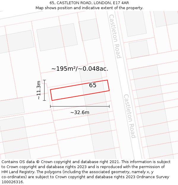 65, CASTLETON ROAD, LONDON, E17 4AR: Plot and title map
