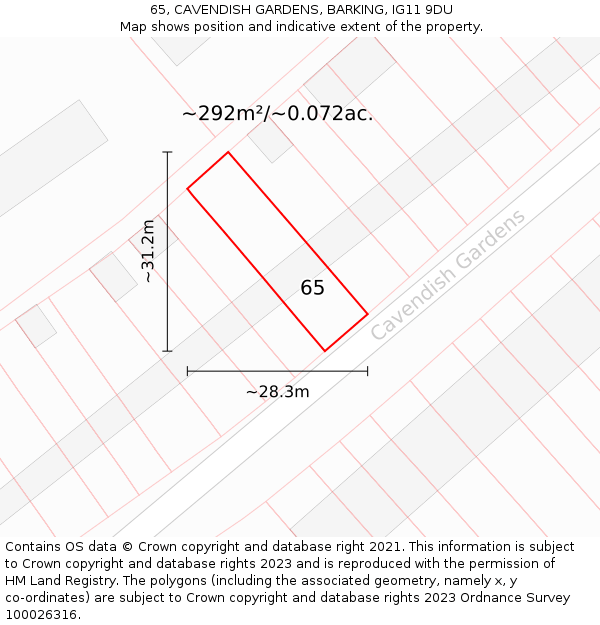 65, CAVENDISH GARDENS, BARKING, IG11 9DU: Plot and title map