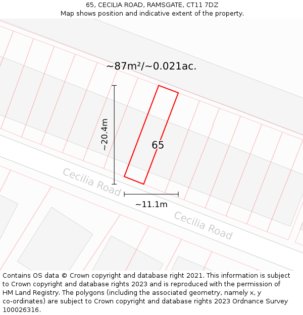 65, CECILIA ROAD, RAMSGATE, CT11 7DZ: Plot and title map