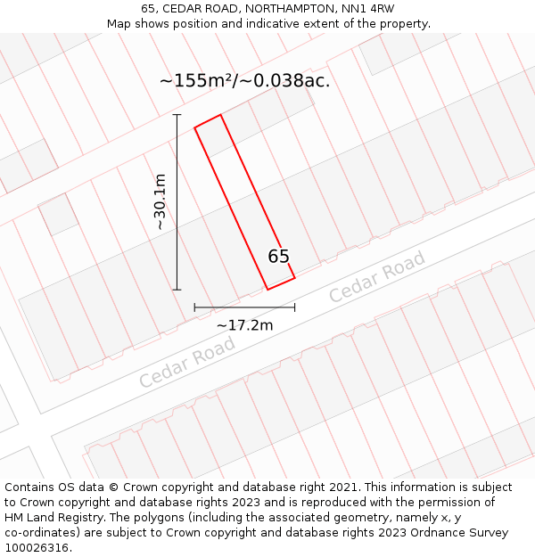 65, CEDAR ROAD, NORTHAMPTON, NN1 4RW: Plot and title map