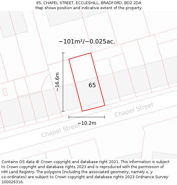 65, CHAPEL STREET, ECCLESHILL, BRADFORD, BD2 2DA: Plot and title map