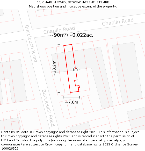 65, CHAPLIN ROAD, STOKE-ON-TRENT, ST3 4RE: Plot and title map