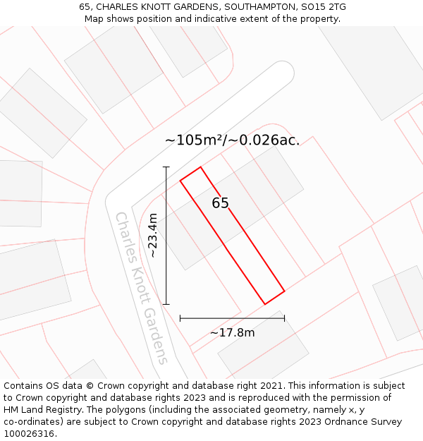 65, CHARLES KNOTT GARDENS, SOUTHAMPTON, SO15 2TG: Plot and title map
