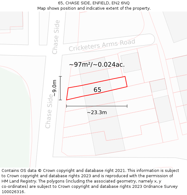 65, CHASE SIDE, ENFIELD, EN2 6NQ: Plot and title map