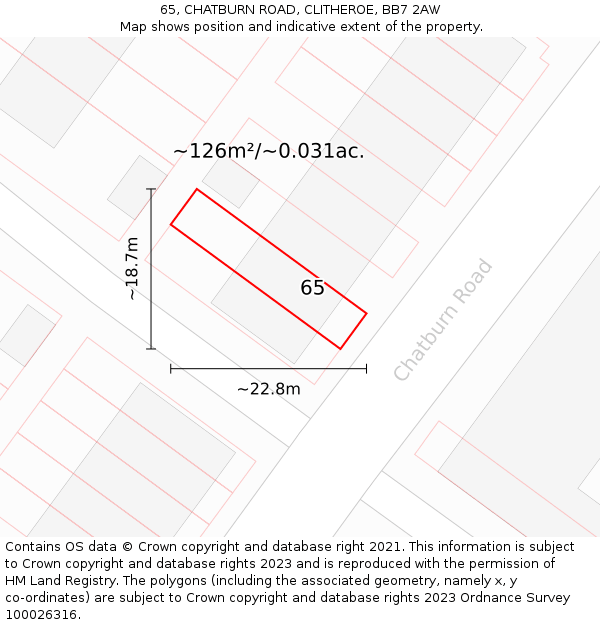 65, CHATBURN ROAD, CLITHEROE, BB7 2AW: Plot and title map