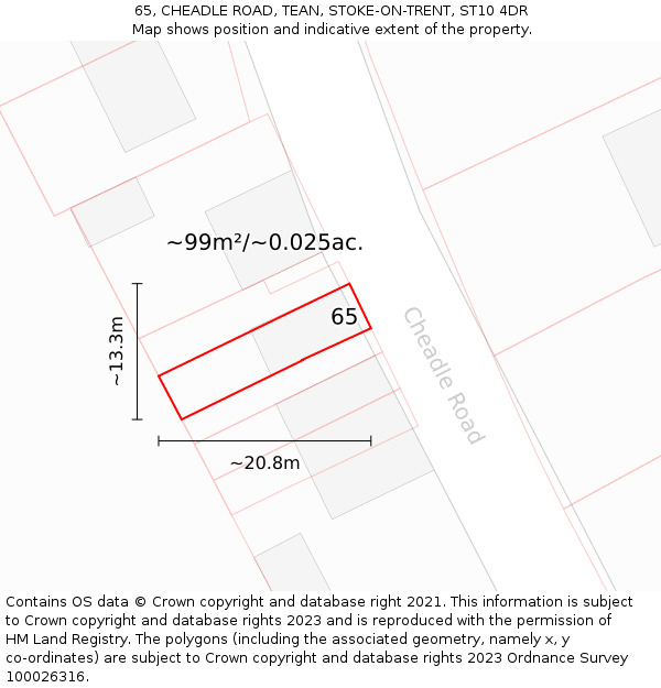 65, CHEADLE ROAD, TEAN, STOKE-ON-TRENT, ST10 4DR: Plot and title map