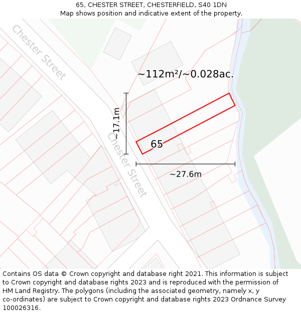 65, CHESTER STREET, CHESTERFIELD, S40 1DN: Plot and title map