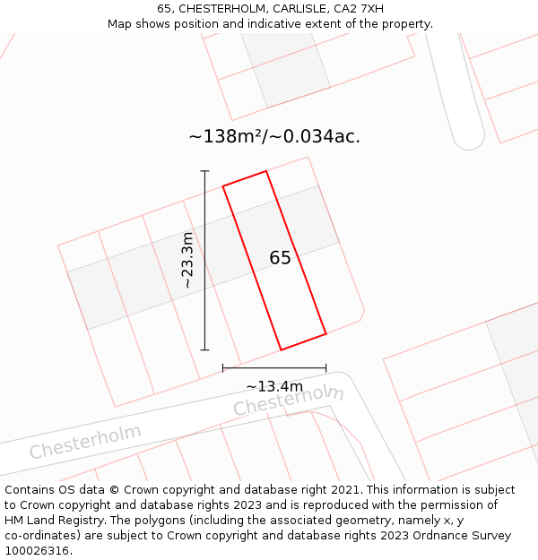 65, CHESTERHOLM, CARLISLE, CA2 7XH: Plot and title map