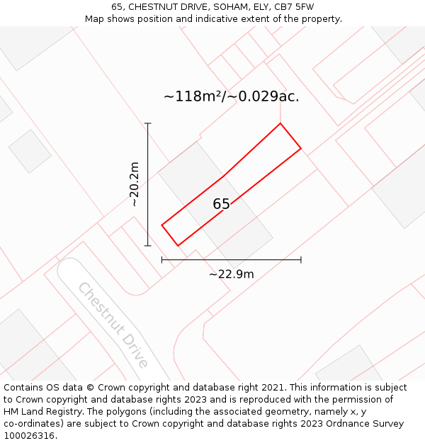 65, CHESTNUT DRIVE, SOHAM, ELY, CB7 5FW: Plot and title map