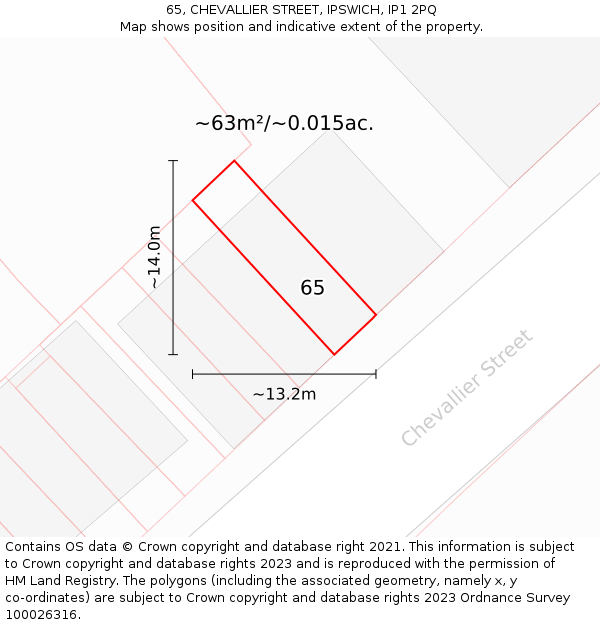 65, CHEVALLIER STREET, IPSWICH, IP1 2PQ: Plot and title map