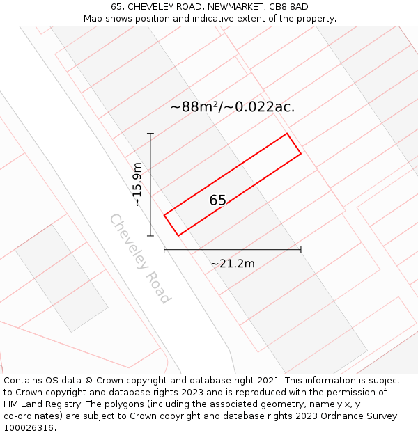 65, CHEVELEY ROAD, NEWMARKET, CB8 8AD: Plot and title map