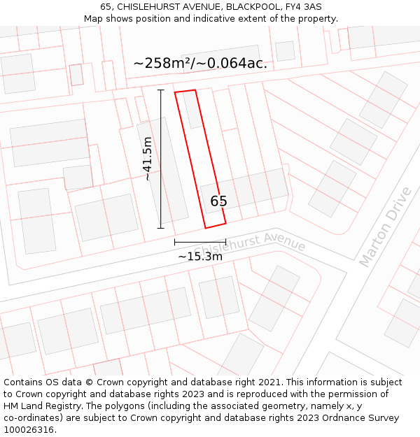 65, CHISLEHURST AVENUE, BLACKPOOL, FY4 3AS: Plot and title map