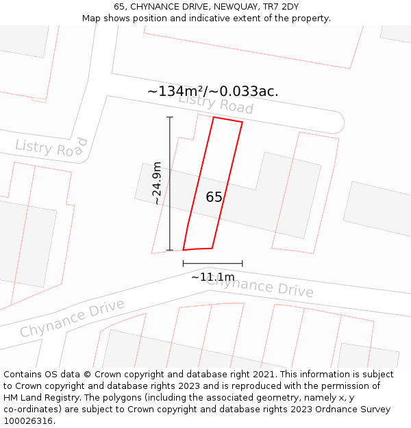 65, CHYNANCE DRIVE, NEWQUAY, TR7 2DY: Plot and title map