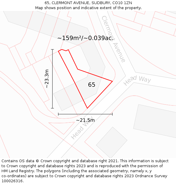 65, CLERMONT AVENUE, SUDBURY, CO10 1ZN: Plot and title map