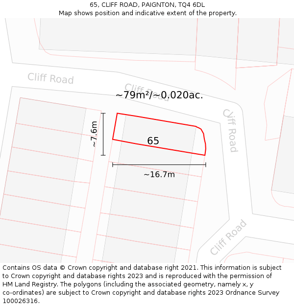 65, CLIFF ROAD, PAIGNTON, TQ4 6DL: Plot and title map