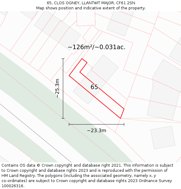 65, CLOS OGNEY, LLANTWIT MAJOR, CF61 2SN: Plot and title map
