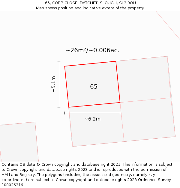 65, COBB CLOSE, DATCHET, SLOUGH, SL3 9QU: Plot and title map