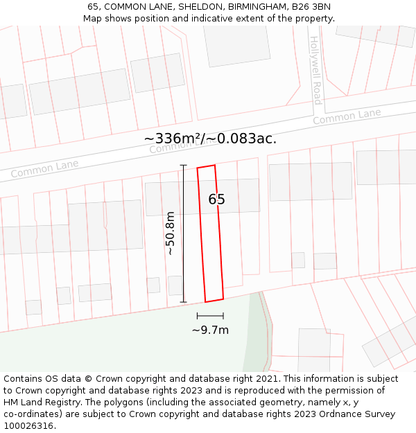65, COMMON LANE, SHELDON, BIRMINGHAM, B26 3BN: Plot and title map